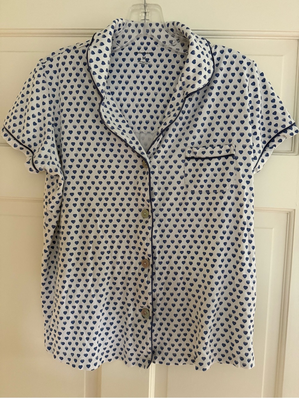 Roller Rabbit White Button-Down pjs with Navy Heart Print
